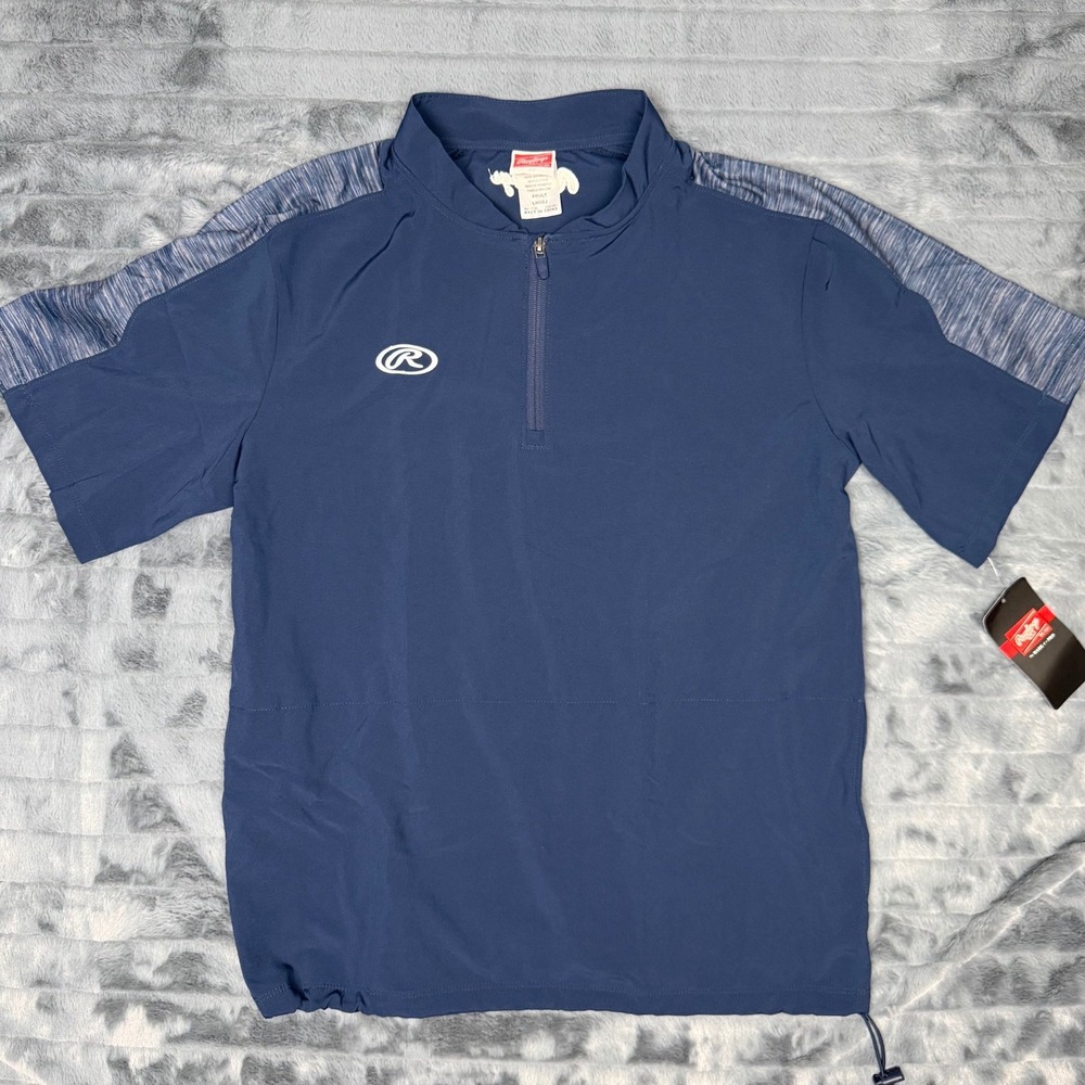 Rawlings LNCCJ Mens Navy Blue Quarter Zip Short Sleeve Baseball Cage Jacket M
